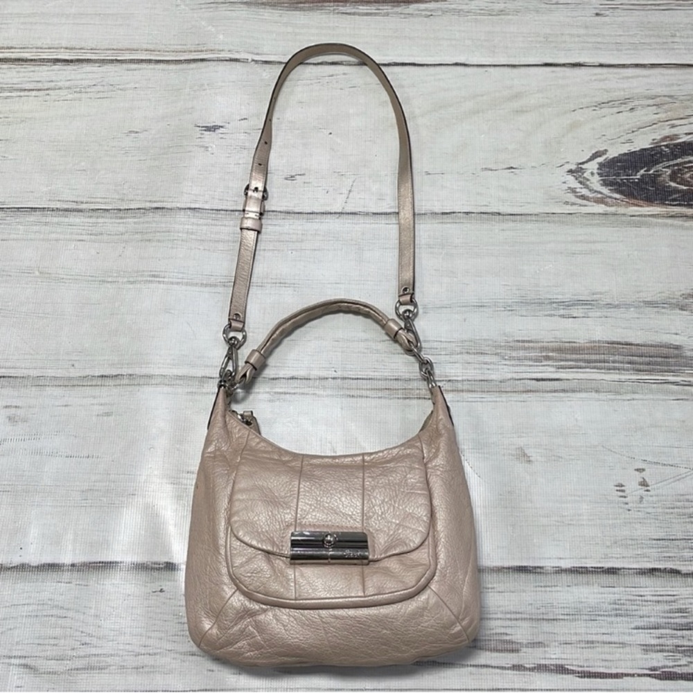 Coach Purse Bag Kristin Pebbled Leather Champagne Crossbody - Picture 6 of 13